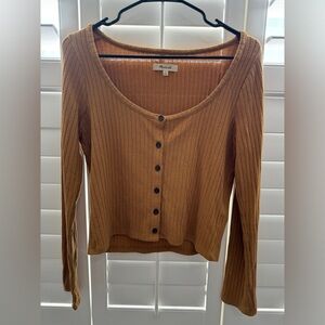 Madewell Mustard Button-Down Ribbed Top